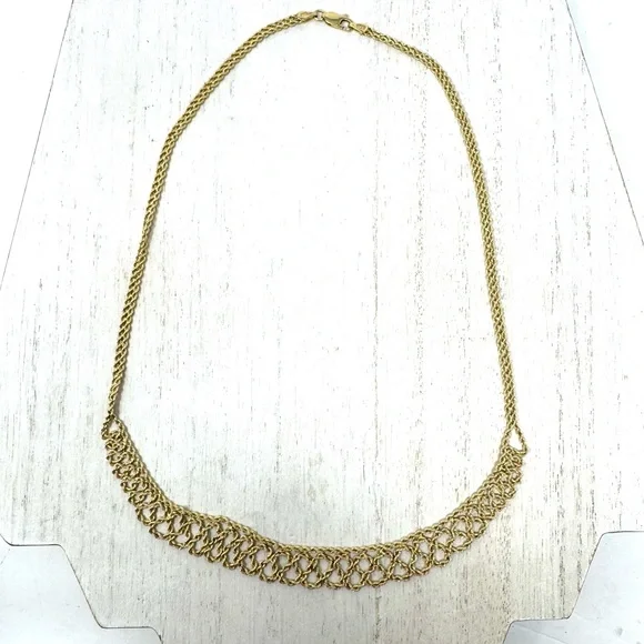 14K solid yellow gold twisted mesh rope necklace, 5.4g